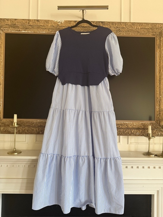 English Factory Dresses & Skirts - English Factory Navy and Light Blue Striped Tiered Dress
